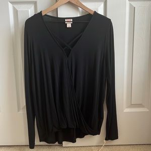 NWT Mossimo black long sleeve wrap top size large
